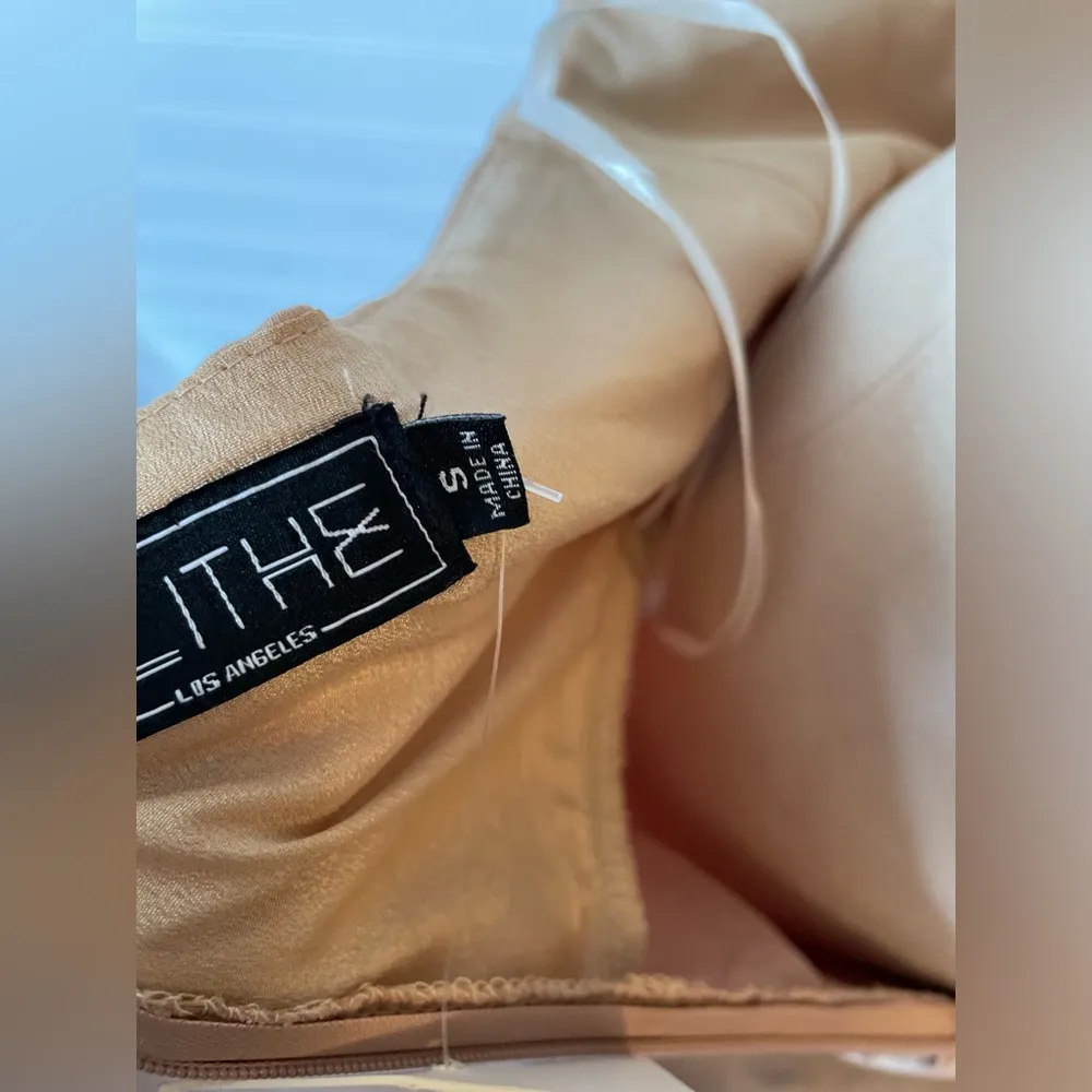 BLITHE LA Champagne Enjoying The Time Satin Strapless Dress Tan - Image 3