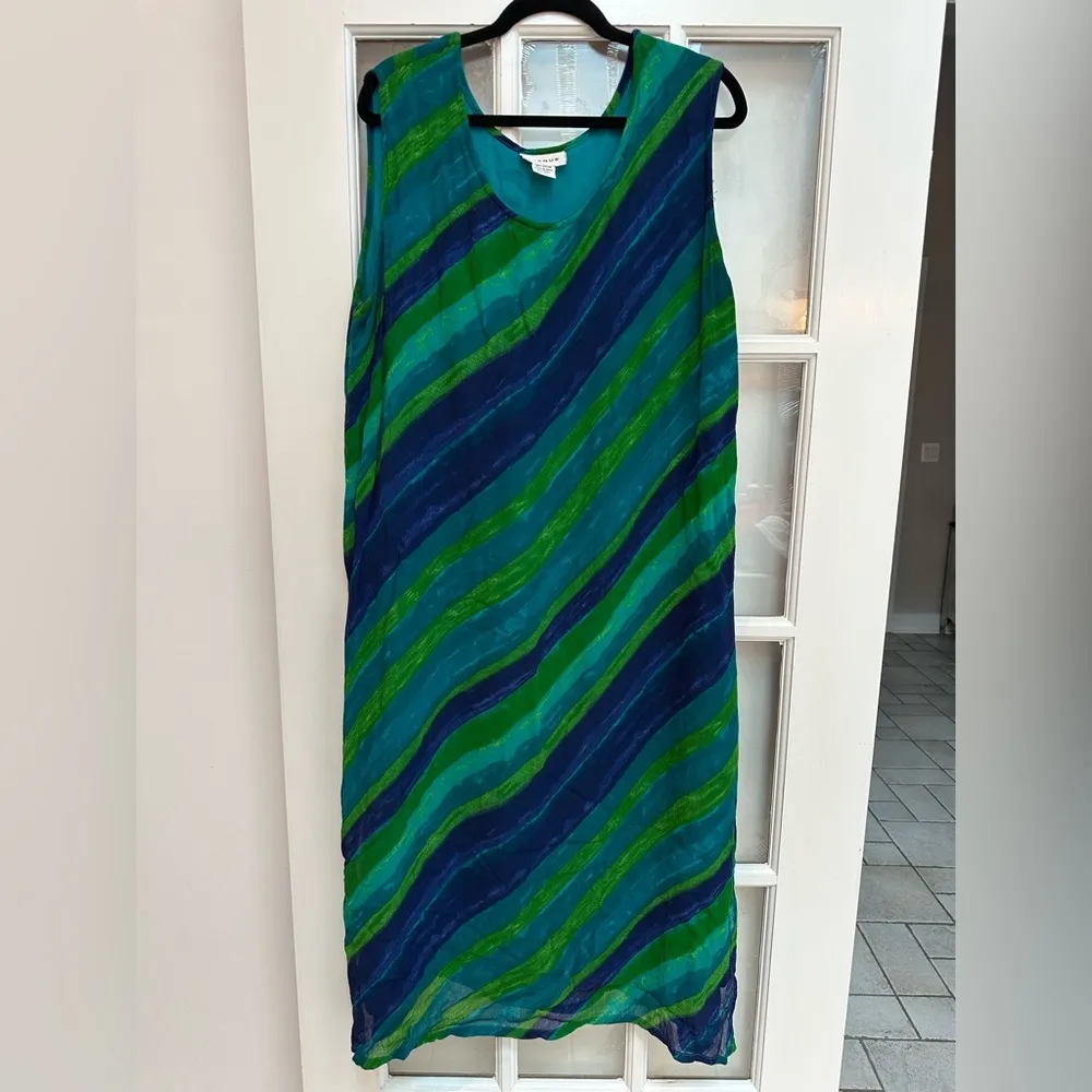 Avenue Teal Blue Green Watercolor Sleeveless Midi Dress Womens Plus Size 18 / 20 - Image 9