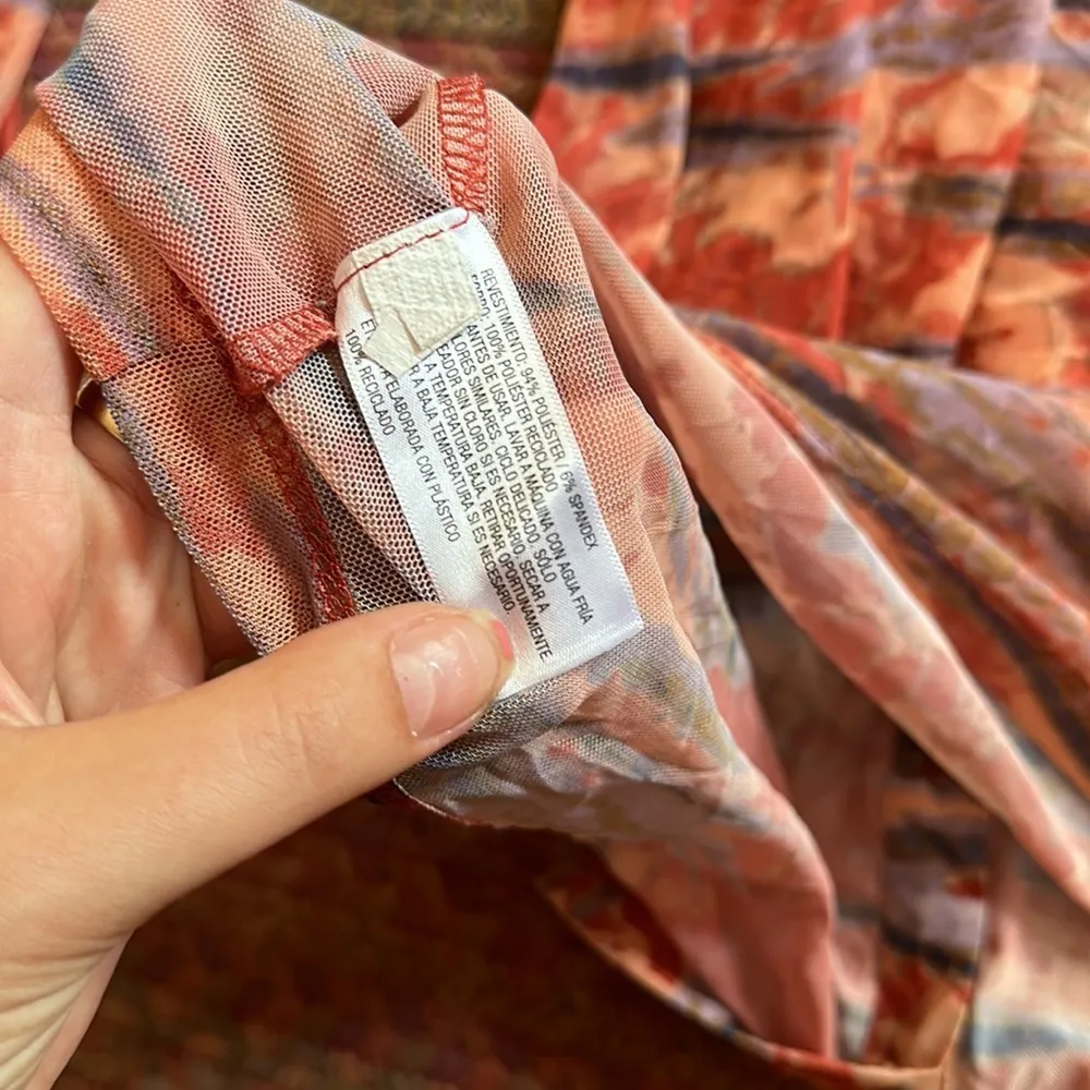 WILD FABLE TIE DYE MESH BUTTON UP LONG SLEEVE RUCHED DRESS - Image 5