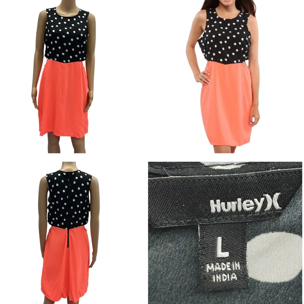Hurley Neon Polka Dot Cut Out Side Sleeveless Lightweight Zip Back Dress Large - Image 2