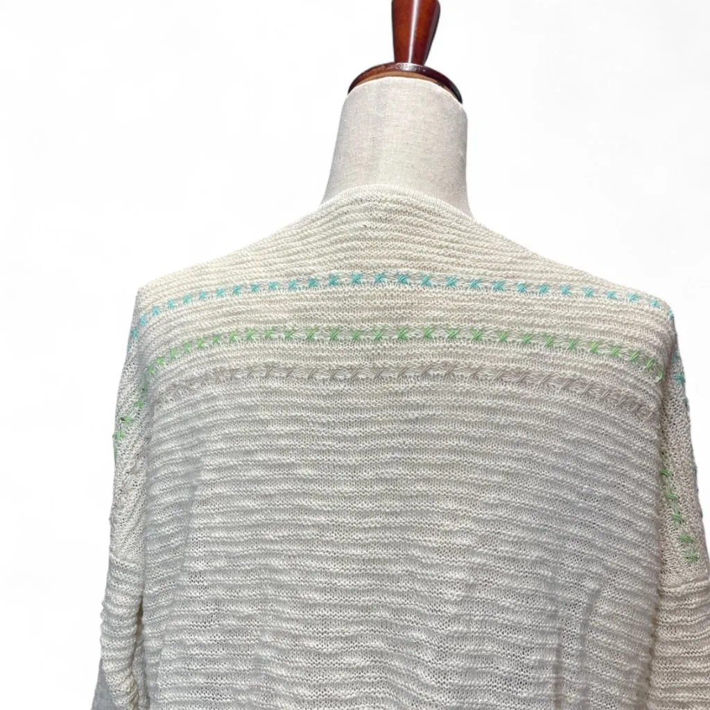 J Jill Womens Cream Light & Airy Knit Textured Embroidered Coastal Beach Sweater Green Size M - Image 5