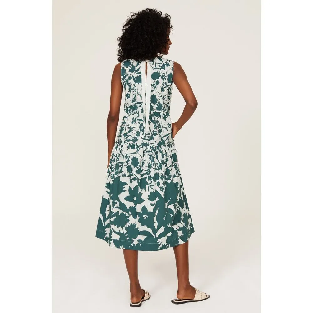 PETER SOM Green Floral Cotton Blend Sleeveless Crewneck Midi Dress size 8 - Image 3