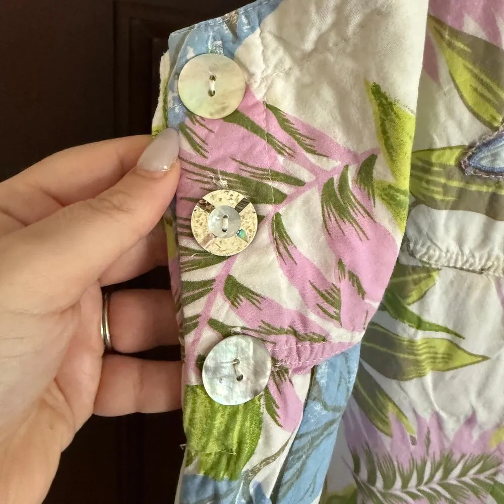 FAITH by Celia Forrester 90s Vintage Pastel Floral Beaded Ankle Length Overalls Size L - Image 7