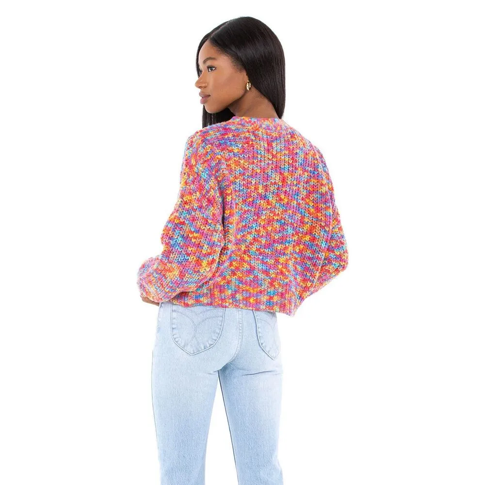 Line + Dot Bonnie Multicolor Rainbow Knit Button Front Cardigan Sweater Size M - Image 3