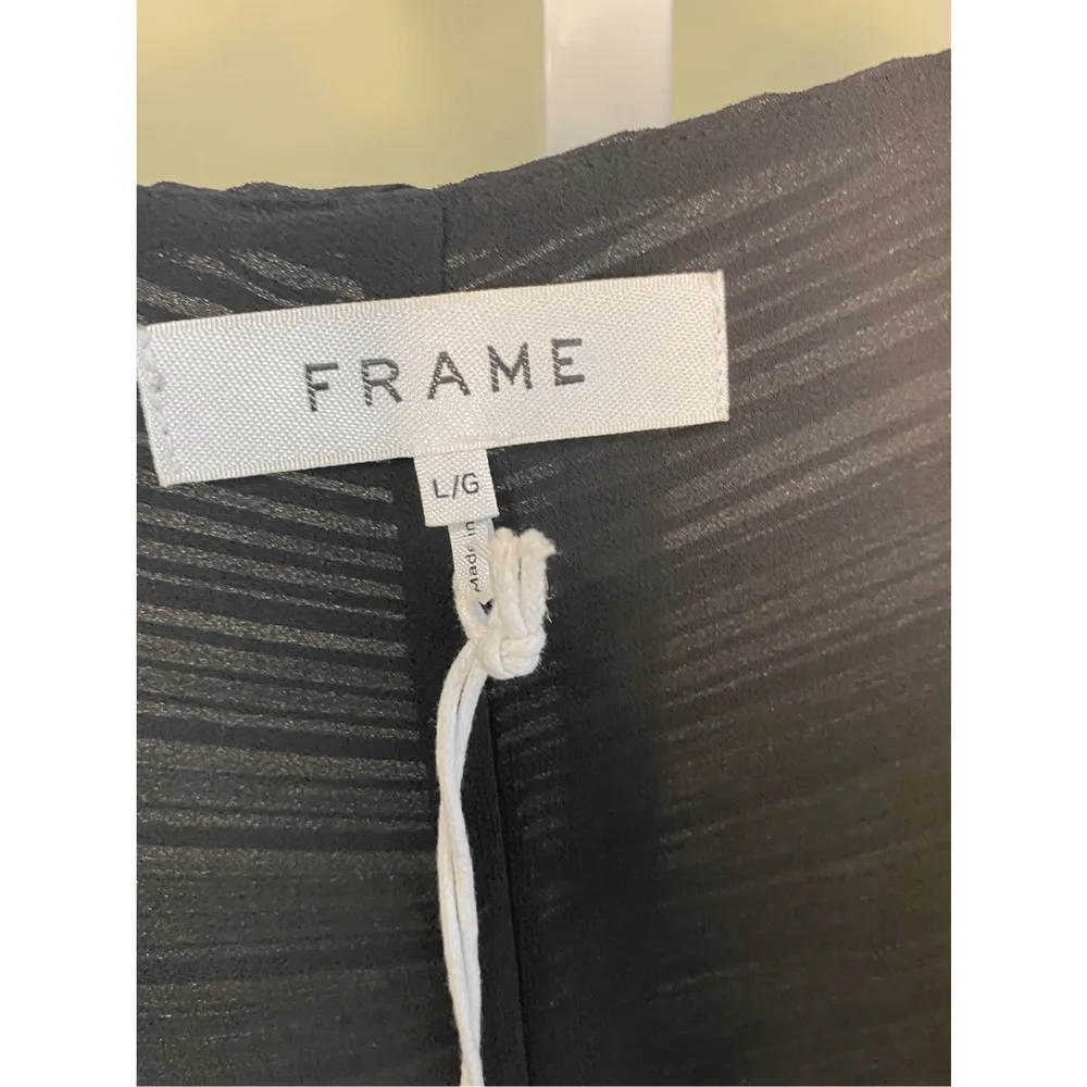 Frame NWT Gathered Keyhole Tie-Neck Top in Noir Size L - Image 5