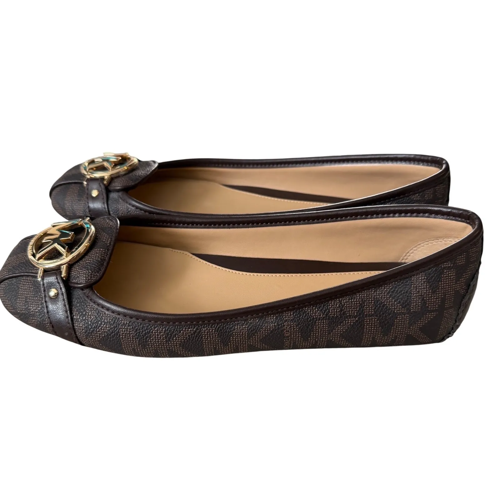 Michael Kors Signature Monogram Ballet Flats Brown MK Logo Women's Size 8.5M - Image 4