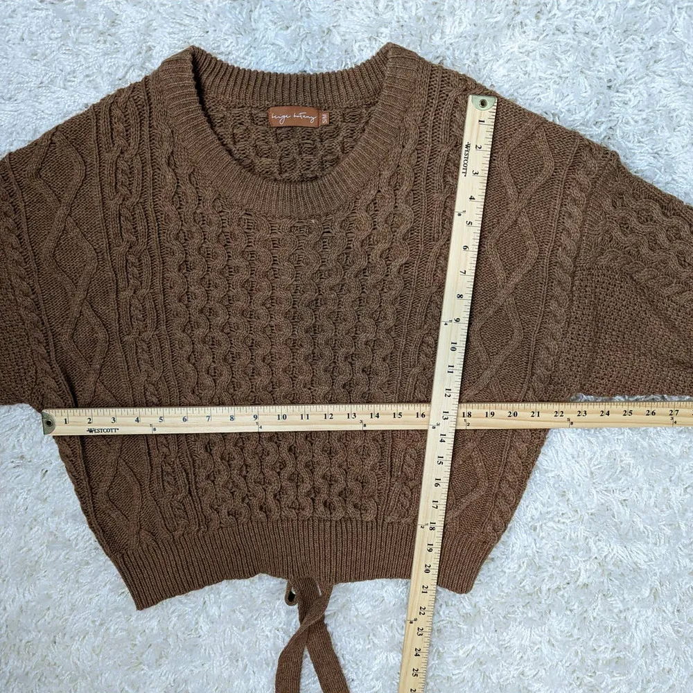 Beige Botany Cable Knit Open Back Wool Blend Sweater Brown Size Small - Image 7