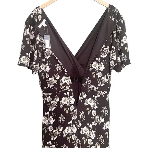 NWT DownEast Dress Black & Ivory Floral Surplice Midi Modest Dress Size Large - Image 6