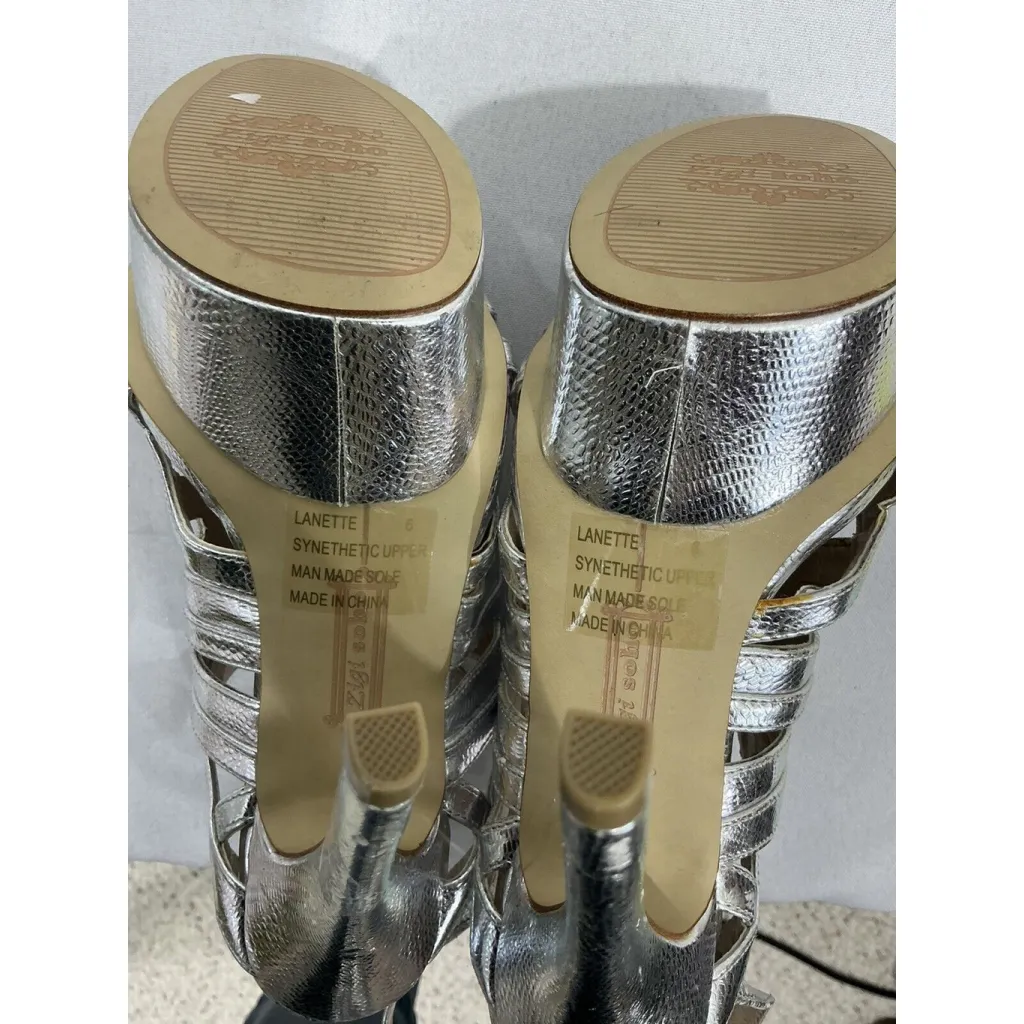 Womans Zigisoho Lanette Size 6 Silver Strappy Open Toe Sling Back Platform Heels - Image 7