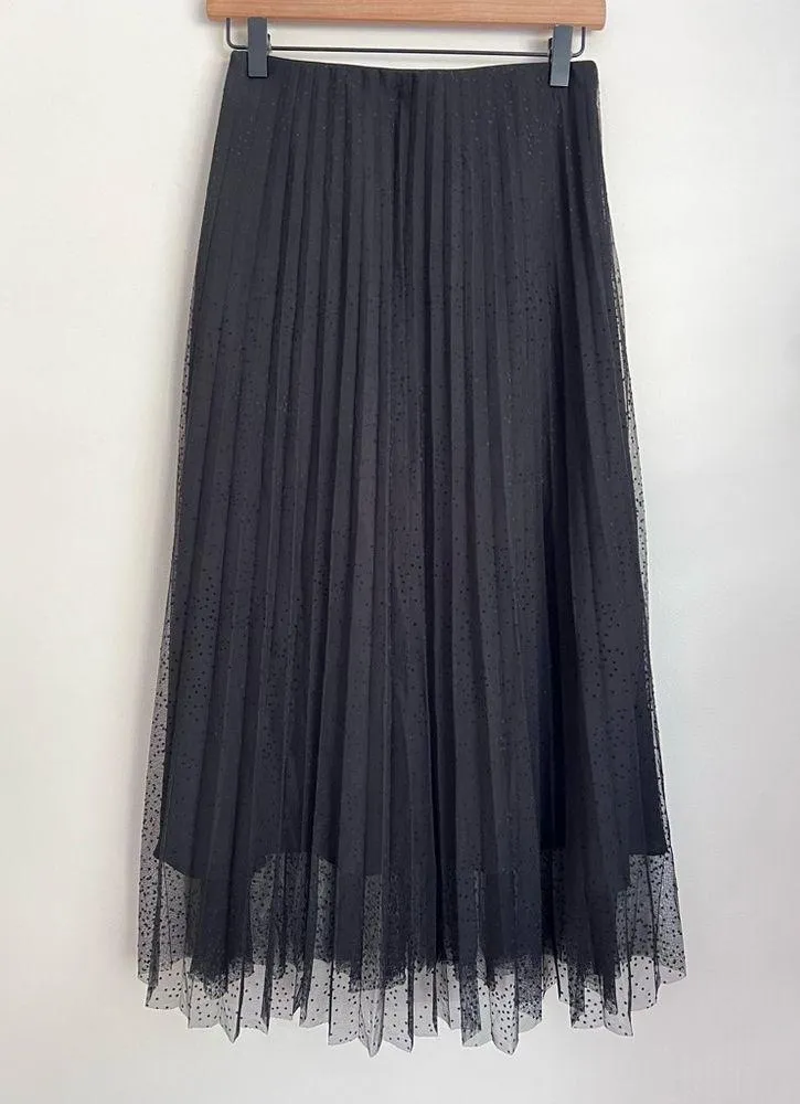 Zara polka dot Black midi pleated skirt mesh sheer witchy whimsical XS - Image 3