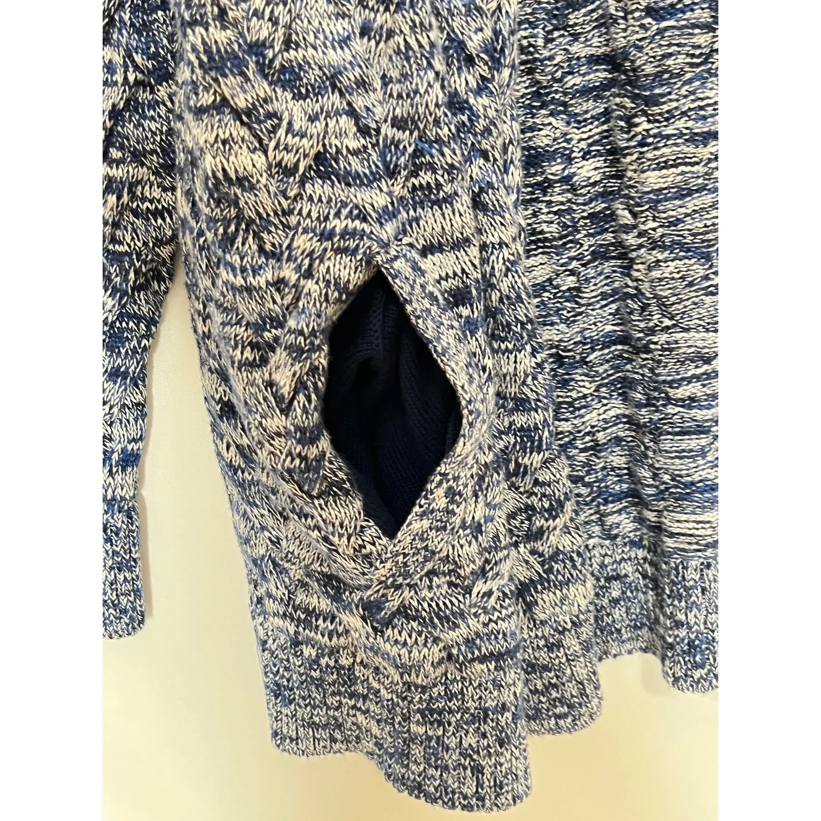 Lands End Drifter cardigan 2X blue chunky cable knit 100% cotton zip - Image 7