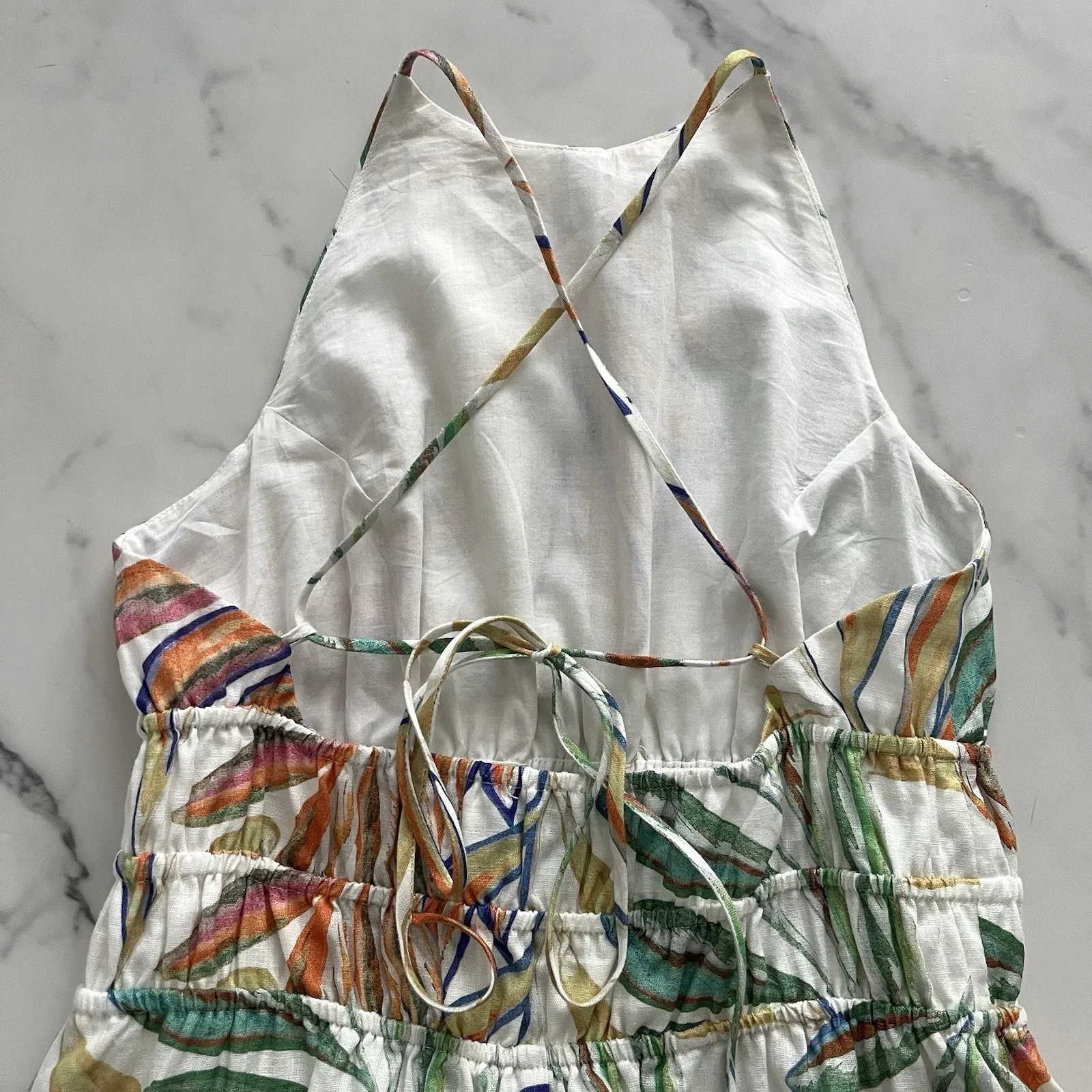 Fifteen Twenty Eden linen Sundress Sz Medium Tropical Print Coastal boho chic - Image 9