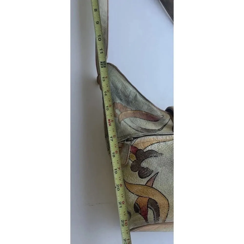 Vintage Magnifique Painted Peacock Art Leather Butterfly Floral Shoulder Bag White - Image 3