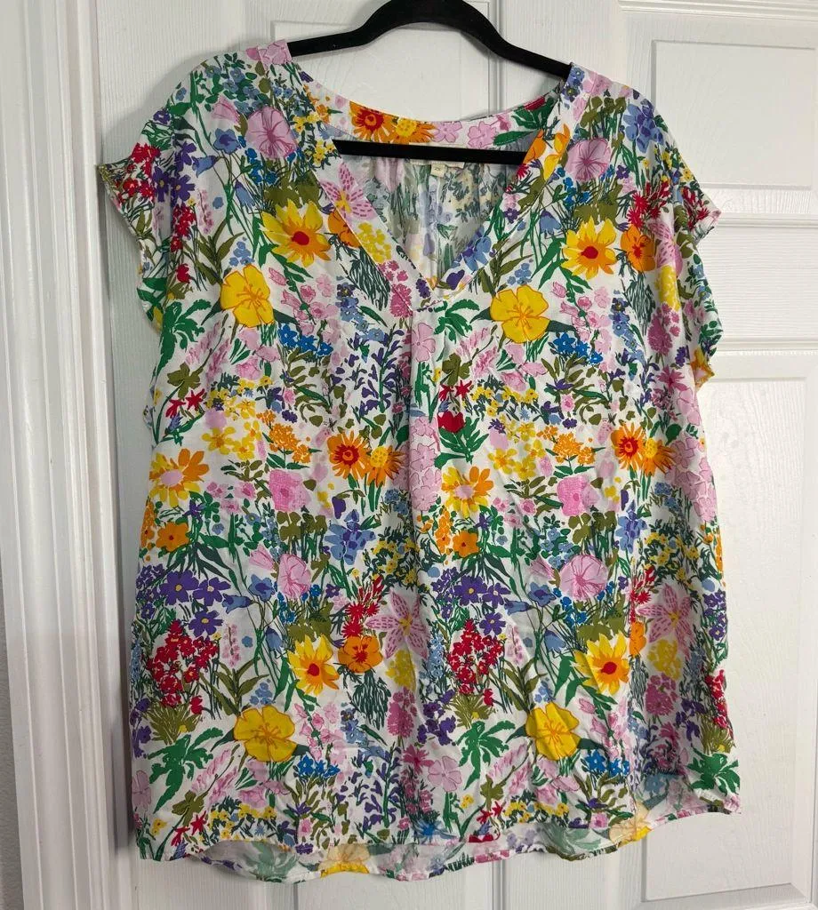 Cynthia Rowley Multicolor Floral V-Neck Blouse 2X - Image 2