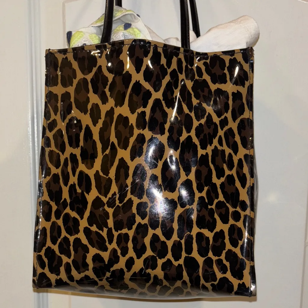 BLOOMINGDALE’S CHEETAH PRINT PATENT LEATHER MINI TOTE BAG PRELOVED Tan - Image 3