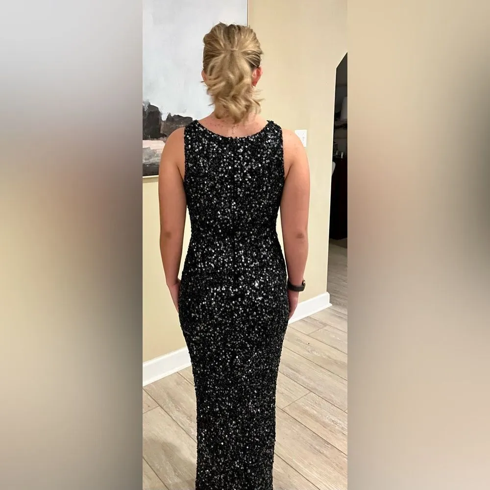 Scala Silk Black Sequin Beaded Gown Prom Formal Size Small (Can Fit Medium) - Image 5