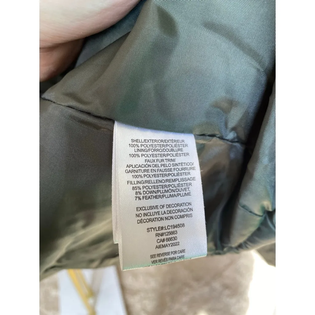 Big Chill Quilted Down Coat Dark Green Leopard Faux Fur Hood Streetwear City Y2K Size L - Image 6