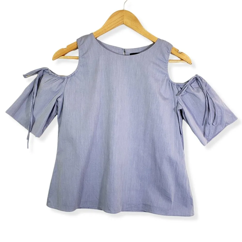 SAKS 5TH AVENUE Small Blue Cold Shoulder, Split Back, Round Neckline Top - Image 2