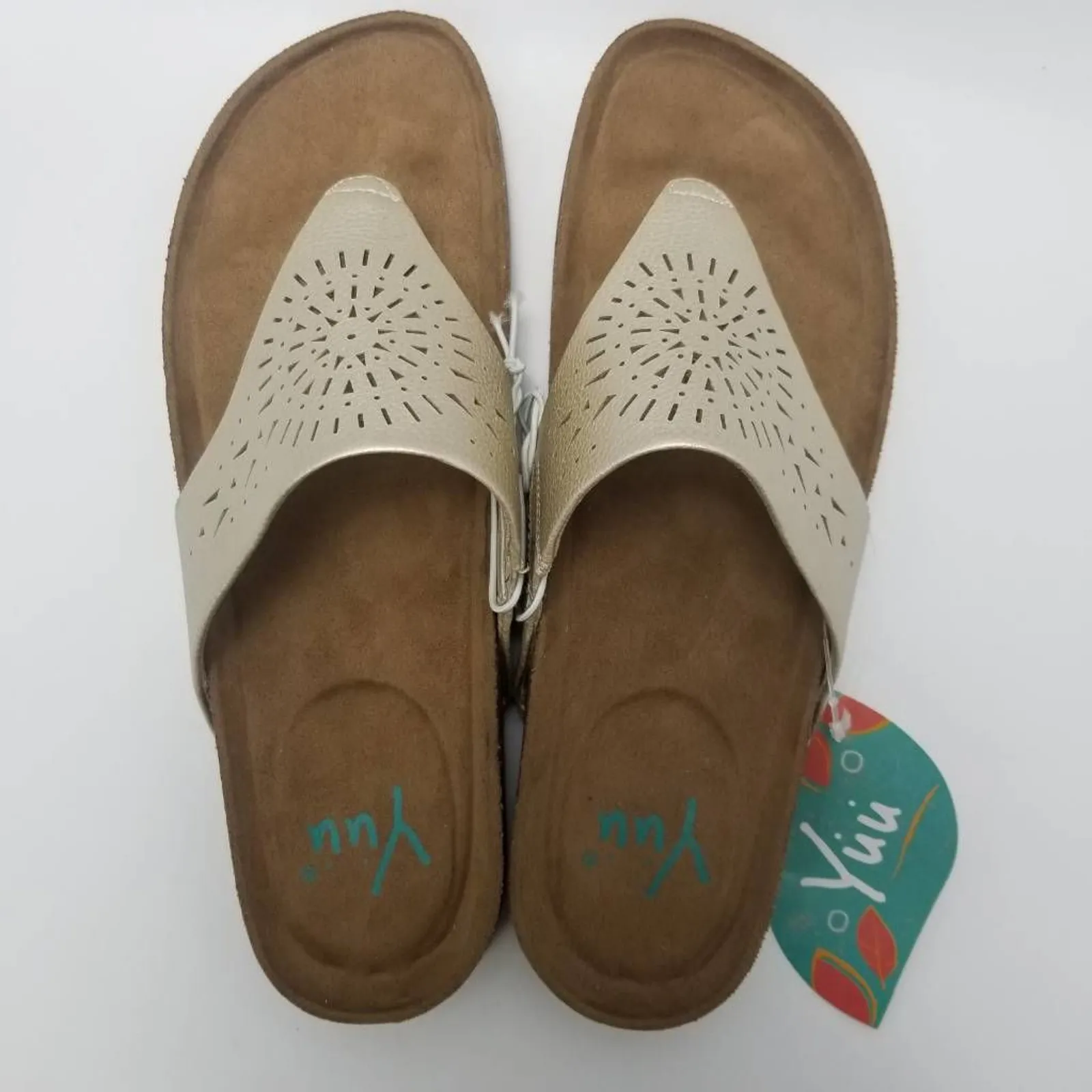 Yuu Womens Philis Footbed Thong Sandals Off White Laser Cut Slip On 11 M New - Image 7