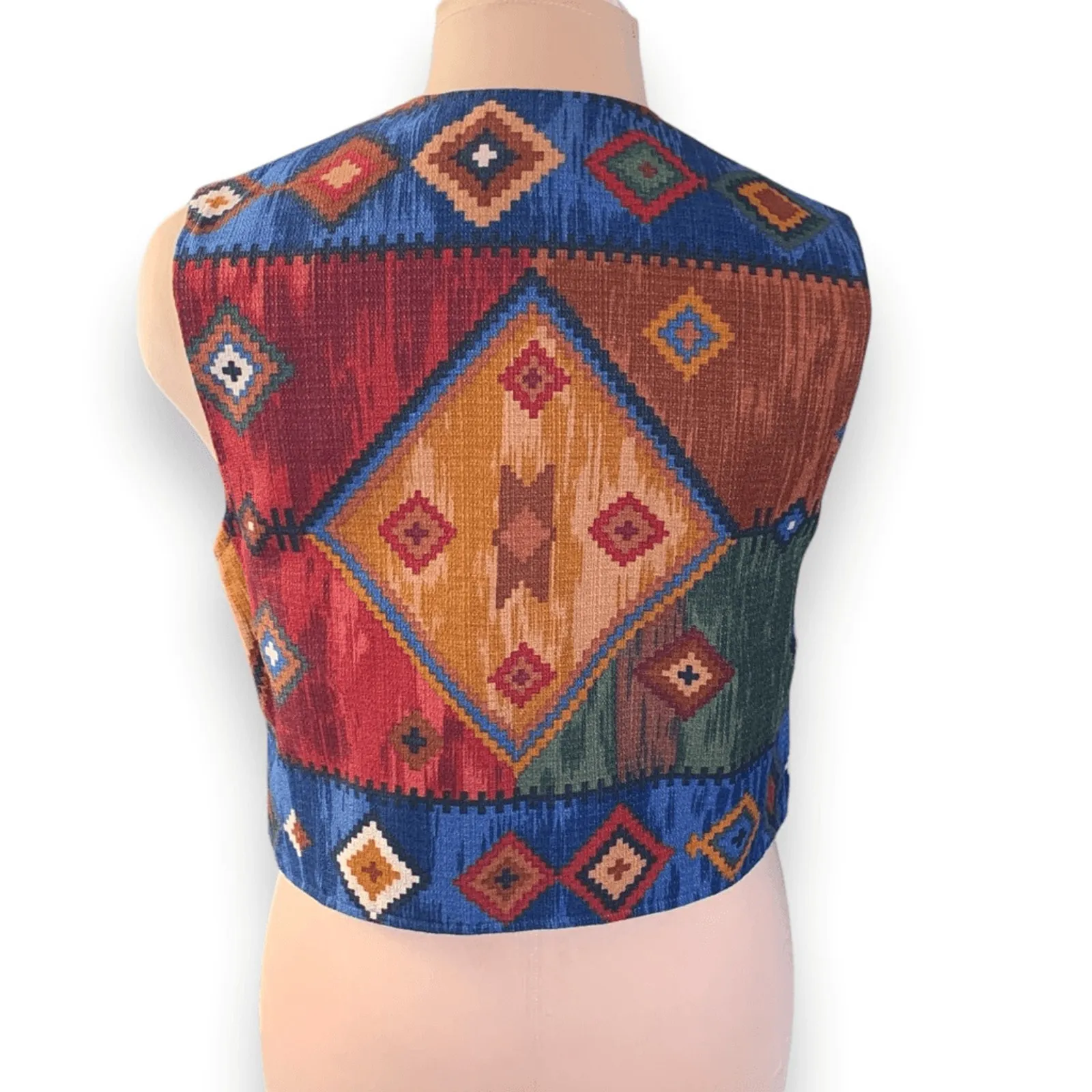 Vintage 90s Coldwater Creek Southwestern Tapestry Vest Concho Buttons Medium Red - Image 5