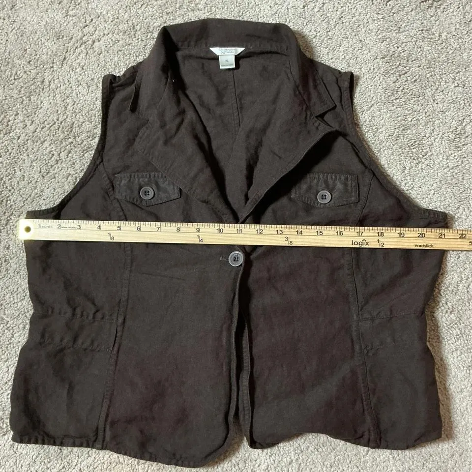 Y2K Christopher Banks Womens Brown Linen Blend Button Front Vest Size XL - Image 3