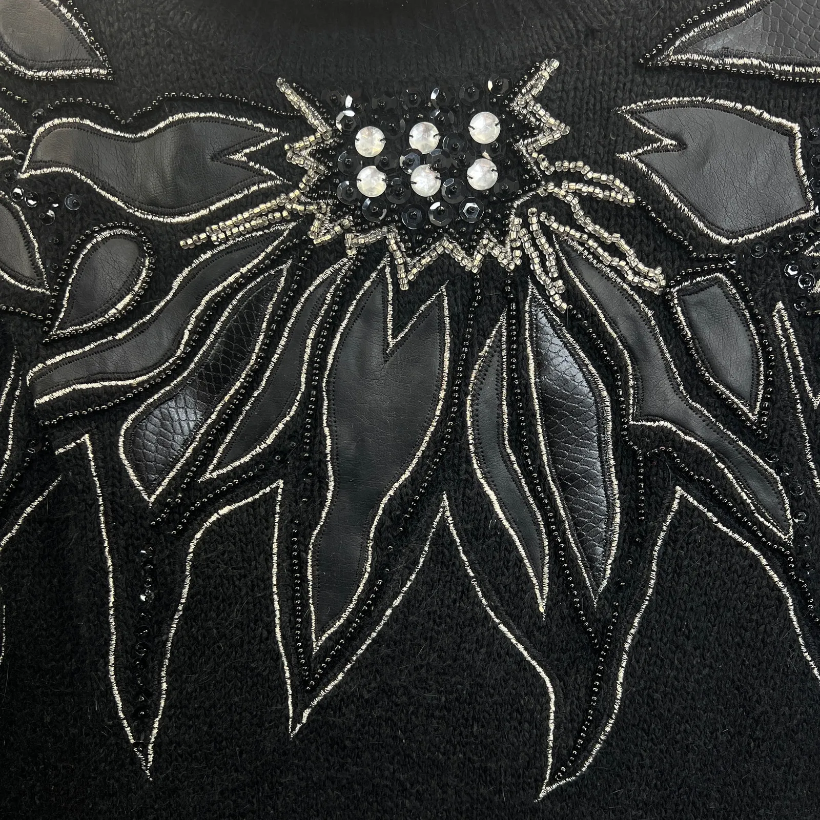 Vintage Nilani Beaded Silk Angora Turtleneck Sweater Dress S Black Embellished - Image 8