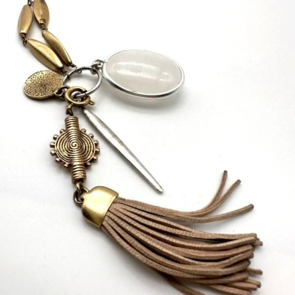 Stella & Dot Victoria Pendant Necklace Tassel & Charms 2‎ In 1 Gold & Silver - Image 5