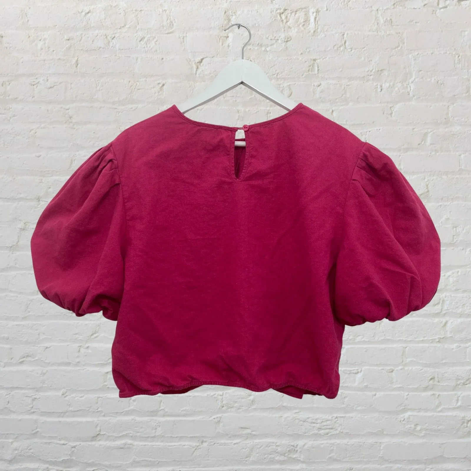 Marc New York Linen Cropped Top Size  M Hot Pink Puff Sleeve - Image 4