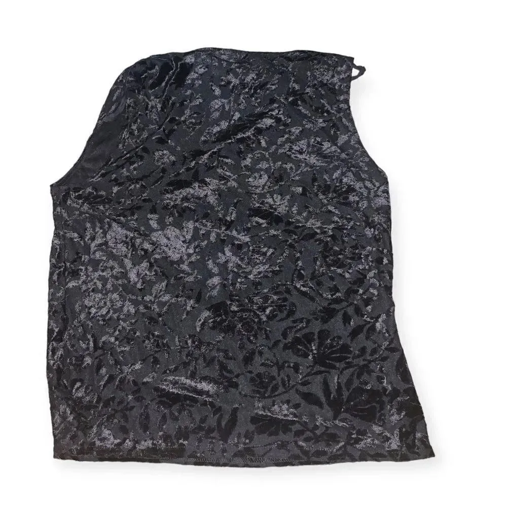 Y2k cowl neck flocked blouse Black Size L - Image 2