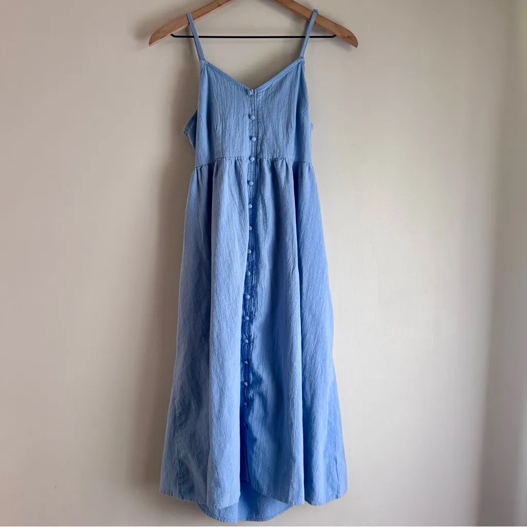 Universal Thread Sleeveless Button Front A-Line Midi Tie Back Blue Dress Sz Med - Image 3