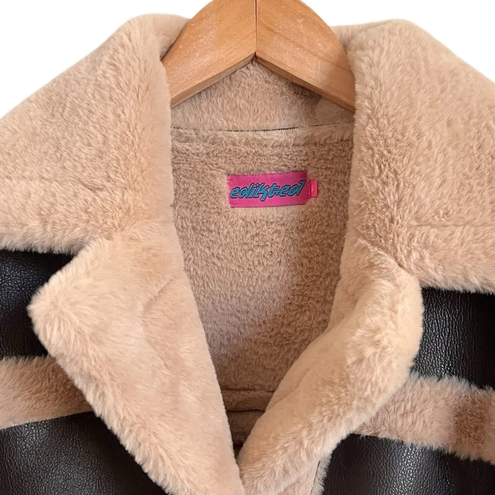 Edikted Ricky Faux Leather Shearling Jacket Size XL - Image 6