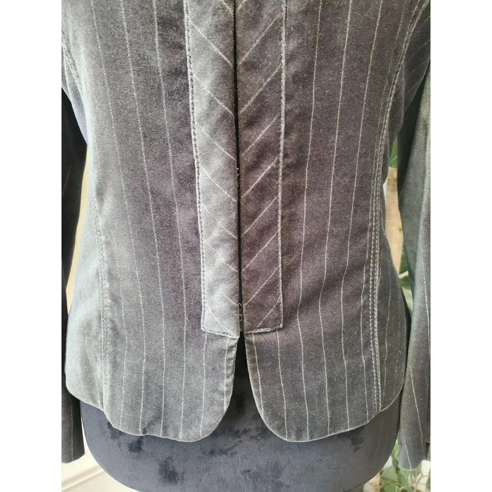 Loft Ann Taylor Gray Striped Mock Neck Velvet Long Sleeve Blazer Jacket Size 6 - Image 3