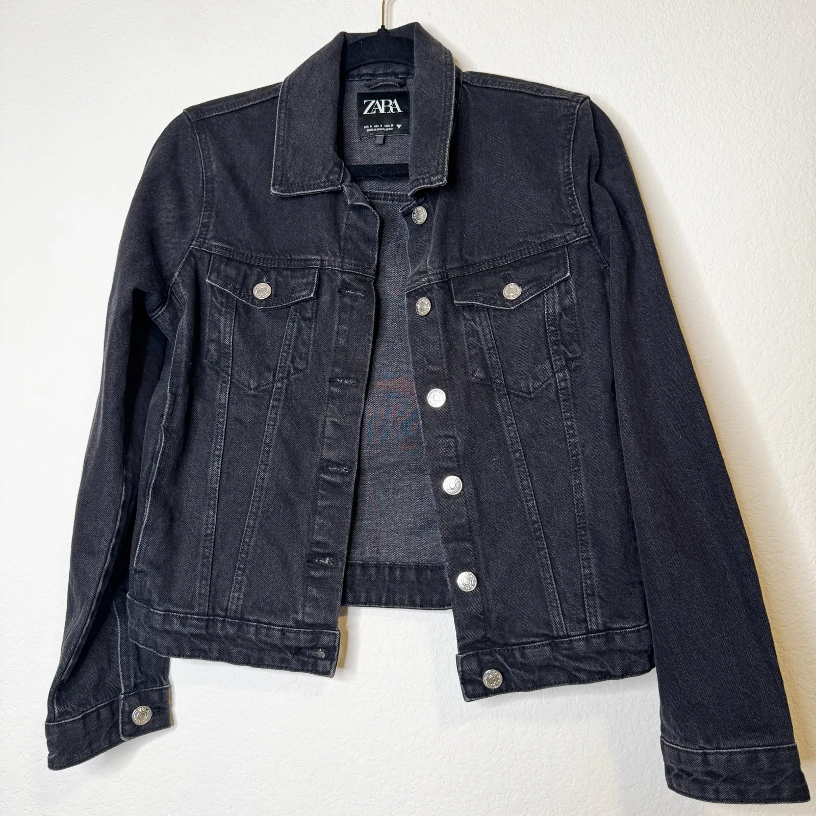 Zara Black Denim Jacket - Image 6