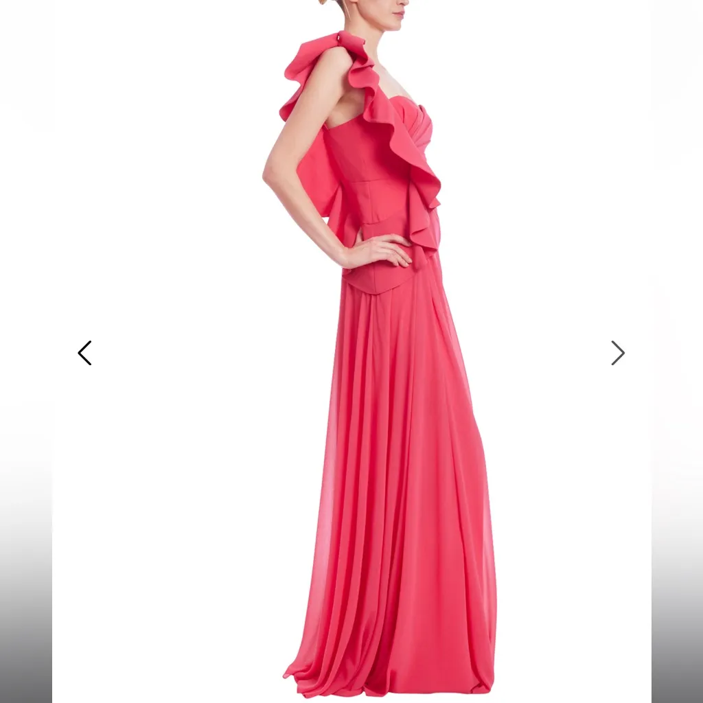 Badgley Mischka - One-Shoulder Pleated Leaf Evening Gown - Image 2