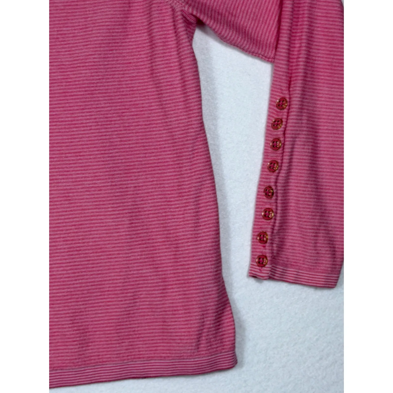 J.McLaughlin Pink Stripe Raglan Sleeve Sweater Knit Top Women's XL Button Detail - Image 10