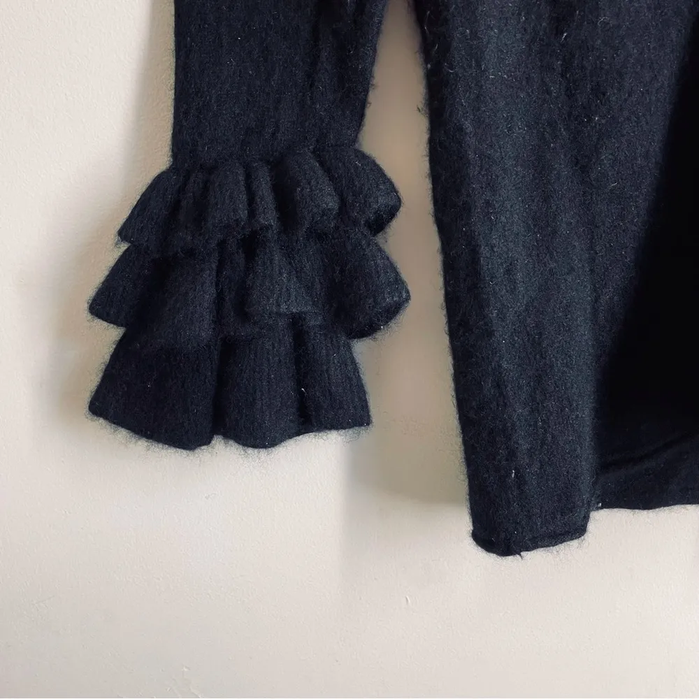 Margaret O'Leary 100% Cashmere Ruffle Sleeve Sweater Black size M - Image 6