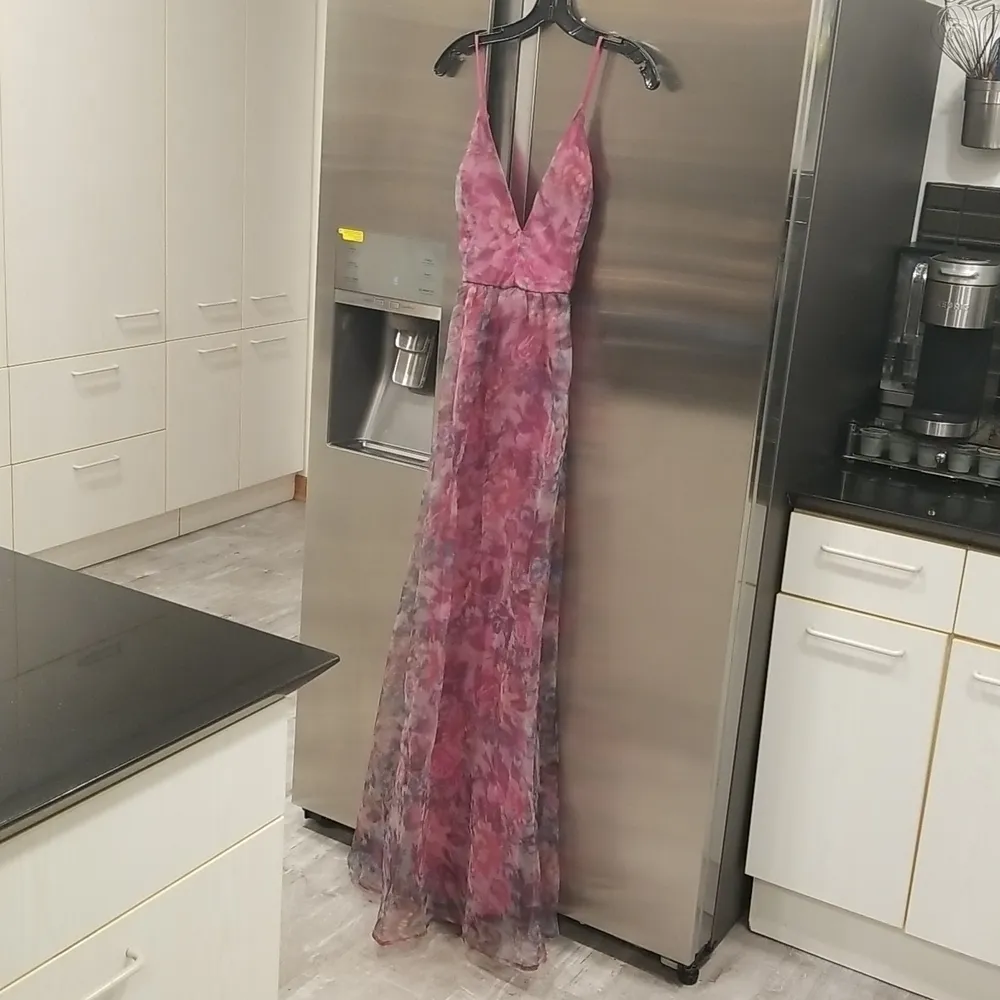 💕LULUS💕 Bloom Wildly Magenta Floral Organza Maxi Dress ~ Floral Print M NWT - Image 13