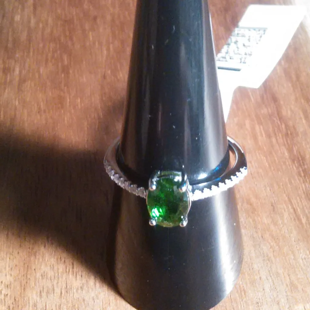 Green Chrome Diopside And White Zircon Sterling Silver Ring (Size 9) - Image 13