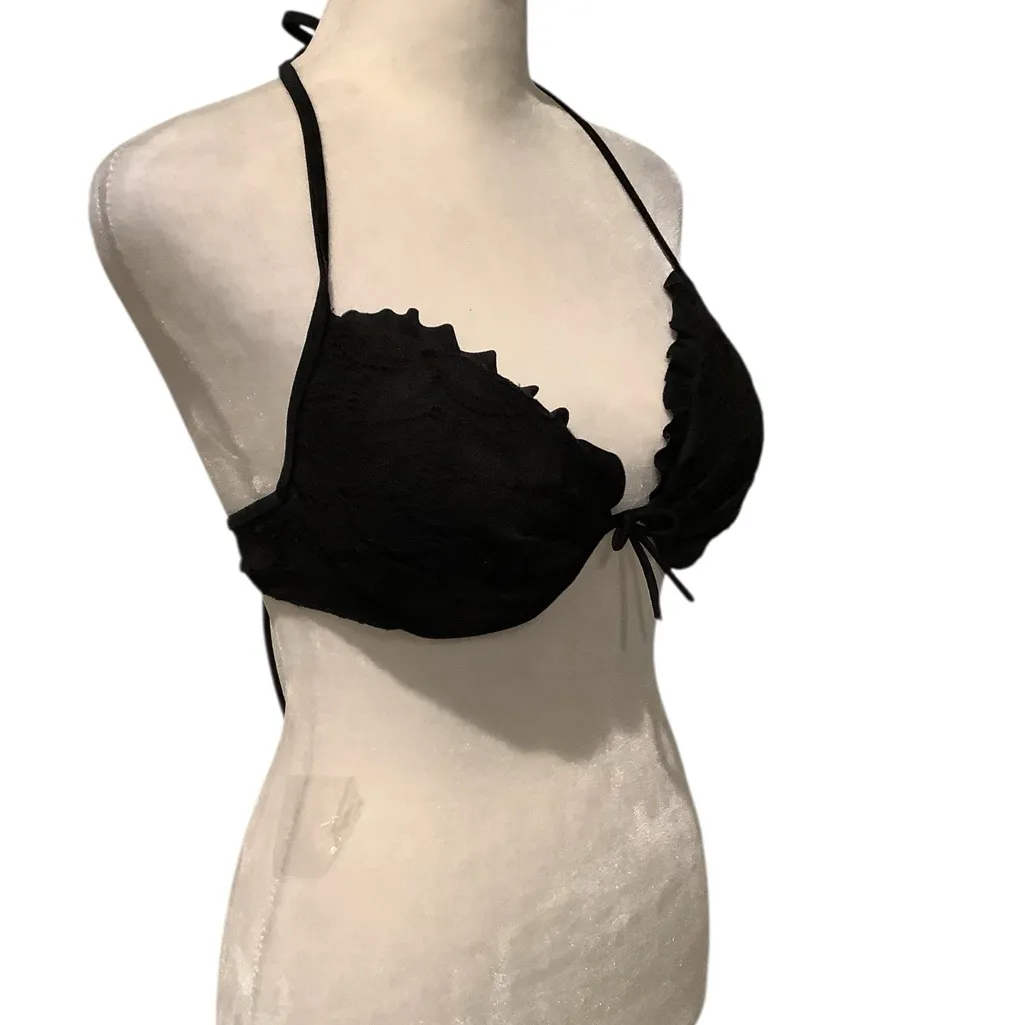 Victoria's Secret Black Padded Ruffle Bikini Top Halter Bralette - Image 5