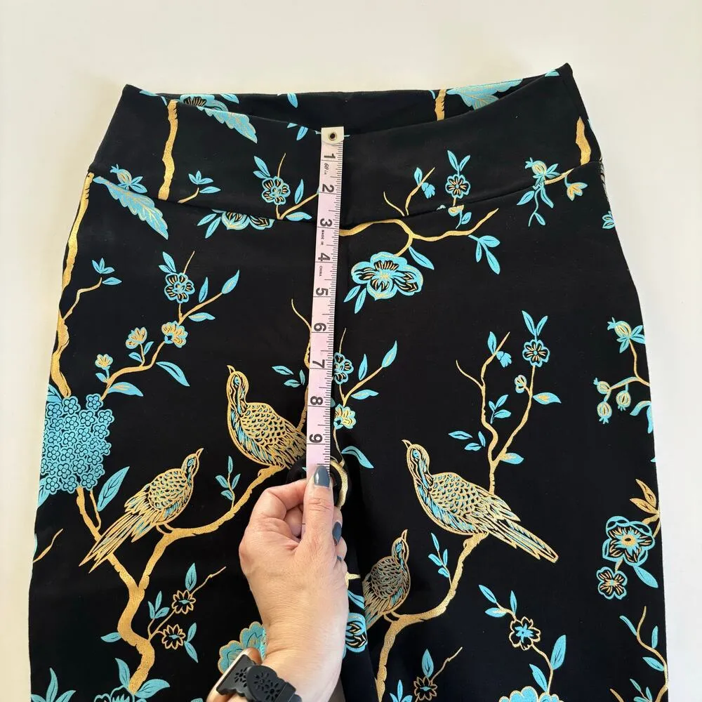 Soft Surroundings Chinoiserie Black Foil Bird & Floral Print Straight Pants XS - Image 3