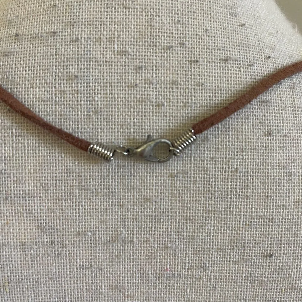 Fossil Brown Suede Bracelet or Necklace Enamel‎ Round M Charm Rustic Boho Vibes - Image 6