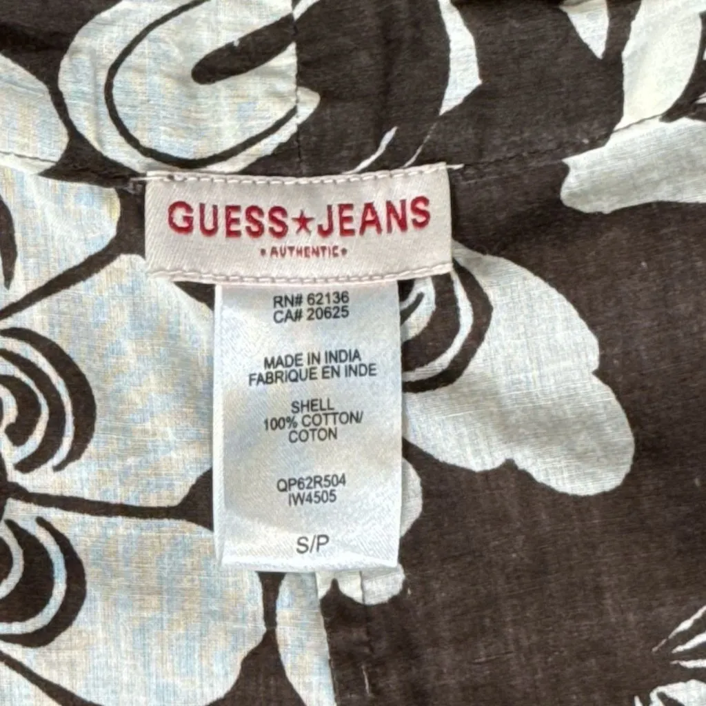 Guess Floral Skirt Womens Sz S Pencil Wrap Skirt 100% Cotton White Brown Fresh Black - Image 7