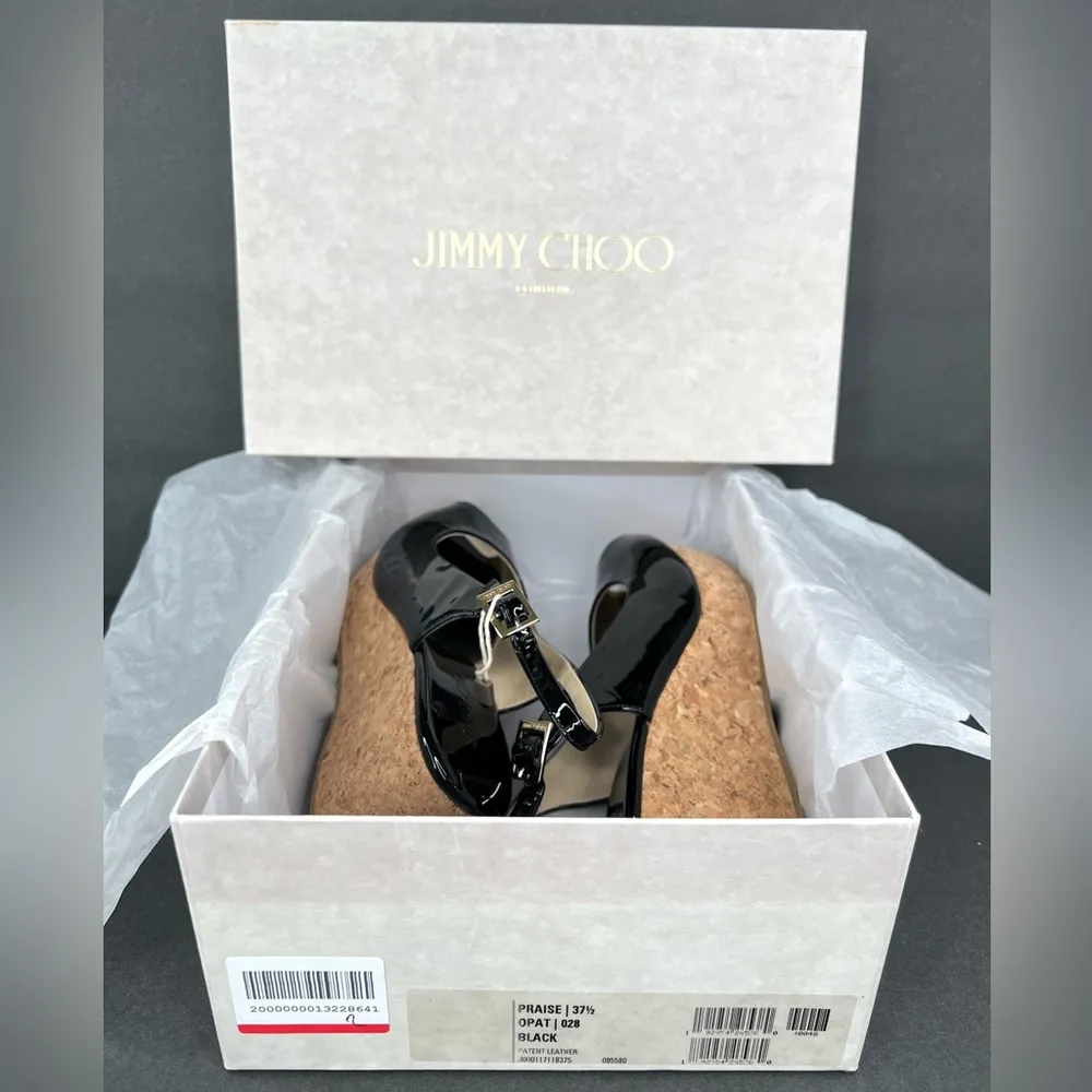 Jimmy Choo Praise Black Patent Cork Wedge Heel Slingback Pumps Size EU 37.5 - Image 2