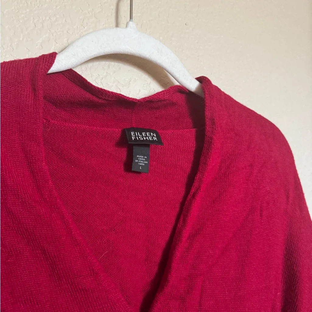Eileen Fisher Merino Wool V-Neck Sweater Sz Large Dark Red Loose Fit - Image 4
