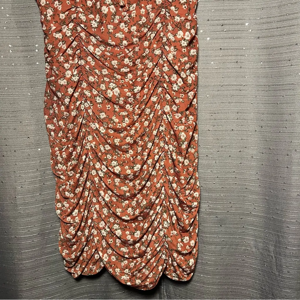 Ultra Flirt Mini Scrunch‎ Stretchy Lace Dress Dark Nude W/ Flowers Size XL - Image 4
