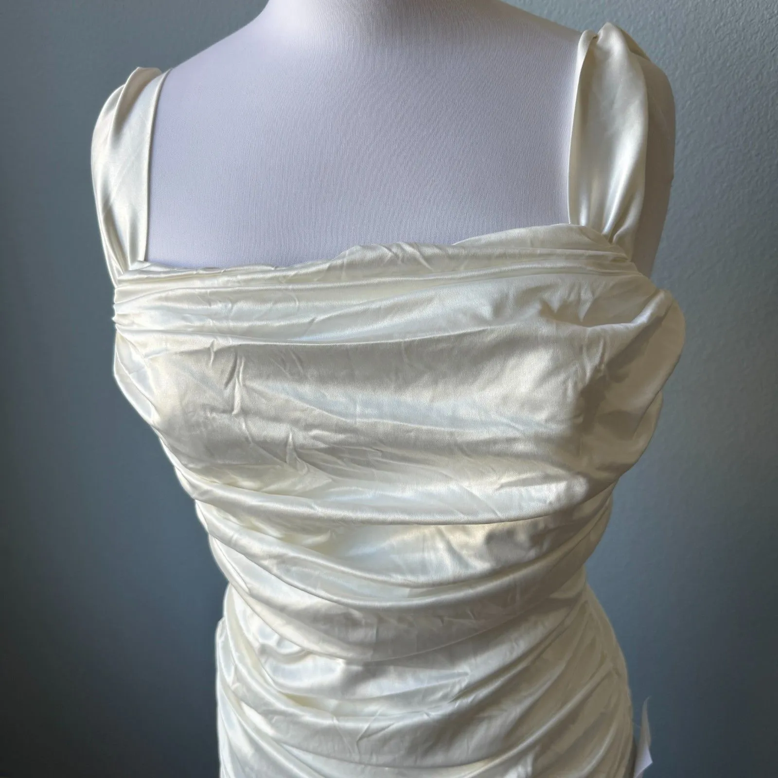 Lulus Torri White Satin Off-the-Shoulder Maxi Dress Size Medium - Image 6