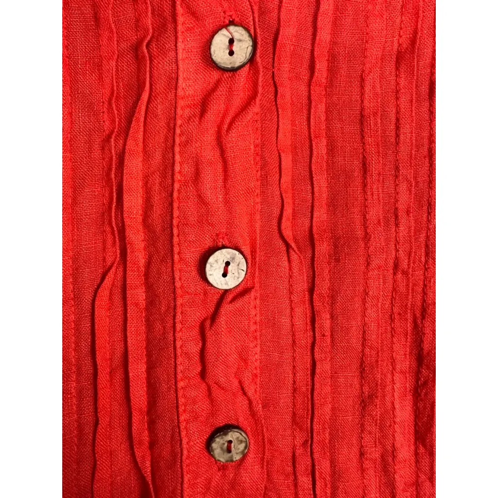 Made in Italy 100% Linen Dress Coral/Orange Tiered Button Front One Size Resort Orange - Image 4