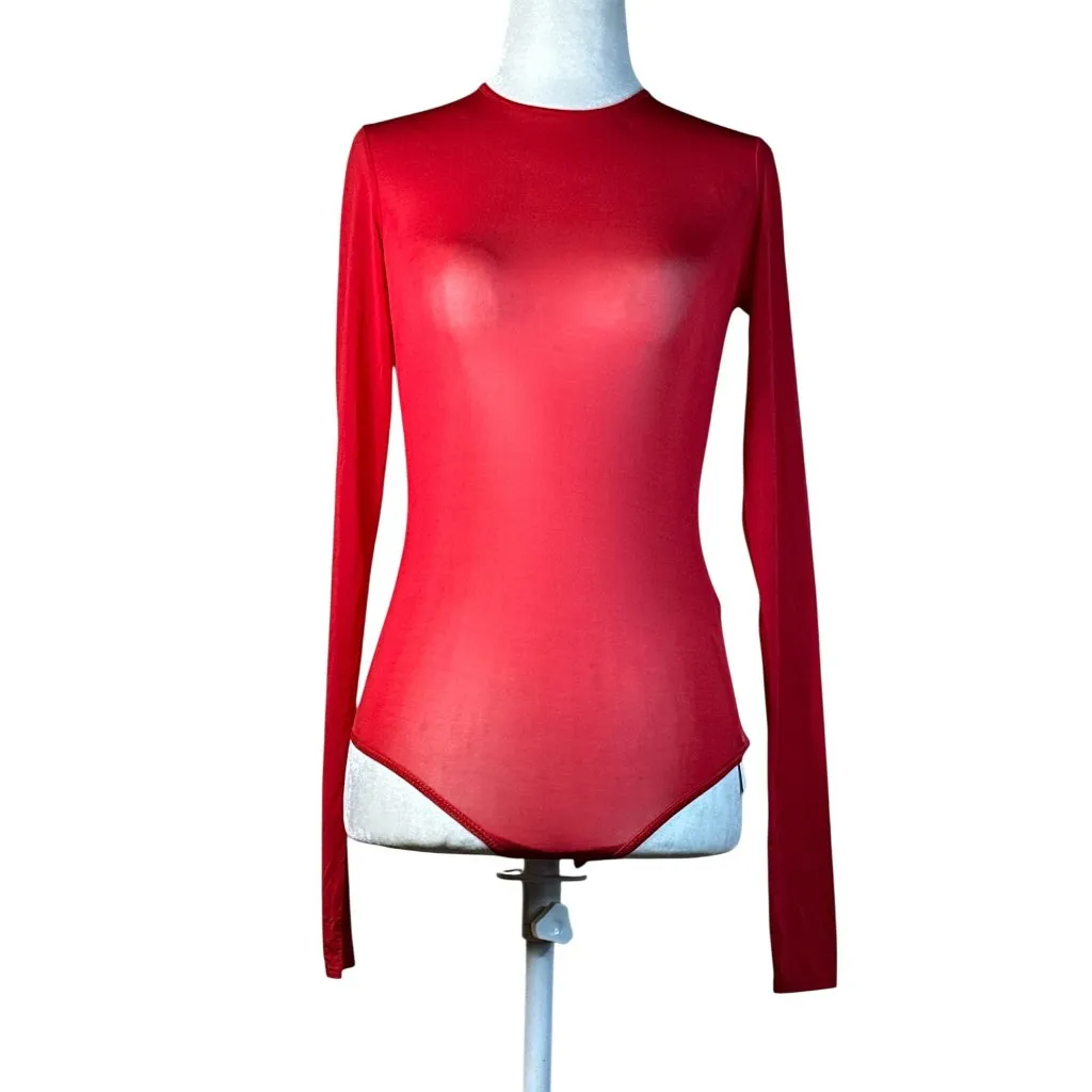 WARDROBE.NYC Sheer Bodysuit in Red Small New Womens Long Sleeve Top - Image 5