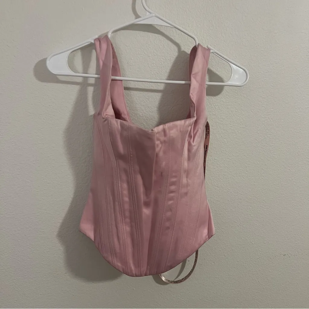 House of CB RAFA Fairy Pink Satin Longline Corset Top - Image 2