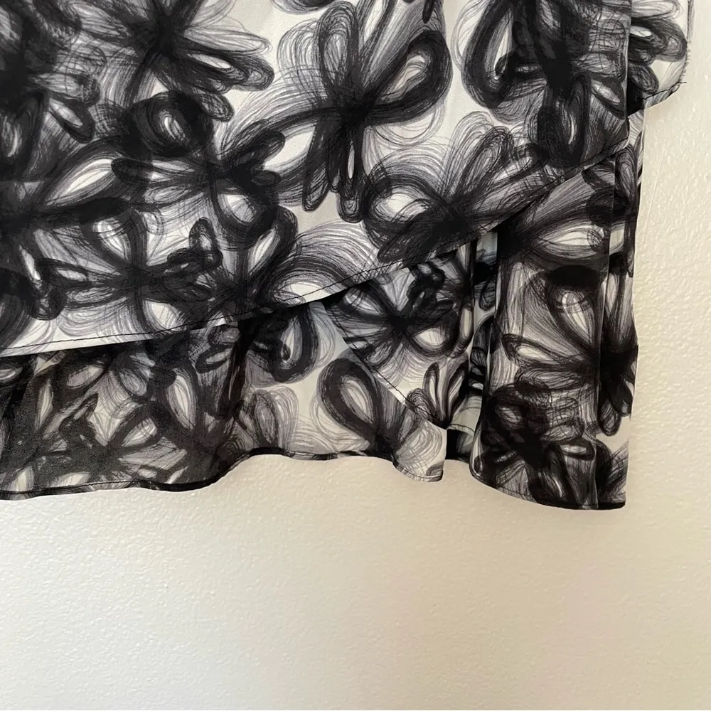 Alice + Olivia Aria Blouson Silk Abstract Floral Black/White Dress Size XS - Image 5